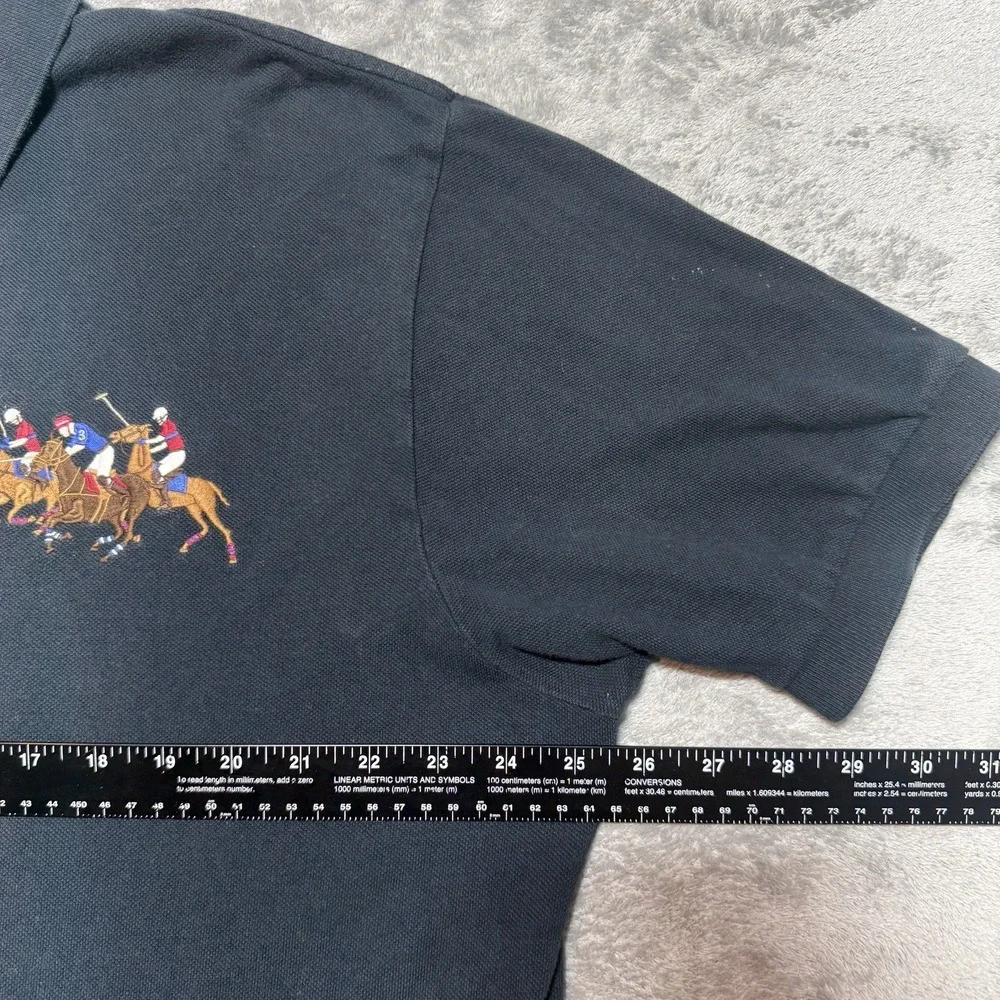 Polo Ralph Lauren Triple Pony Shirt Men XL Black Custom Fit Multi Color Logo